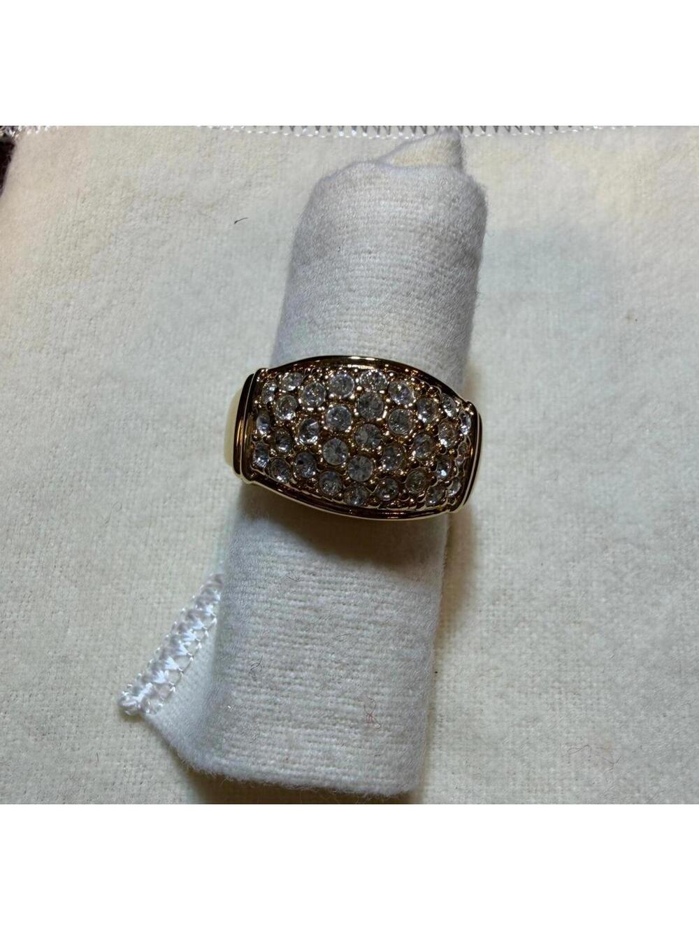 Vintage Gold Tone Pave Rhinestone Oval Statement Cocktail Ring size 11